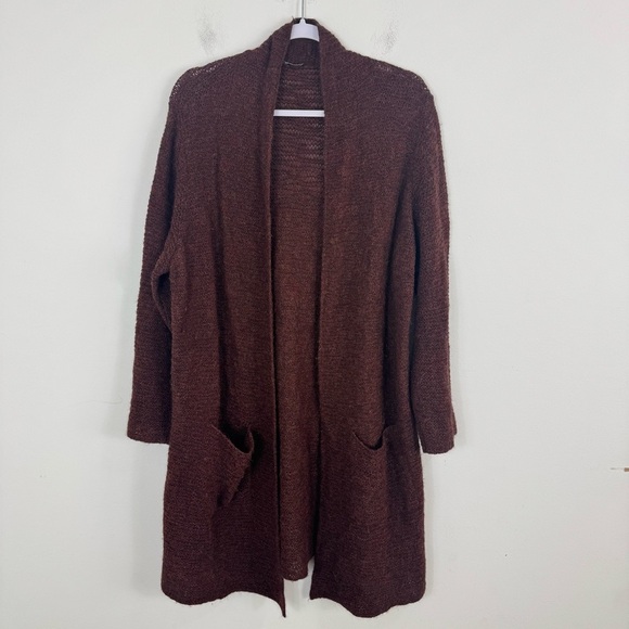 Eileen Fisher Brown Baby Alpaca Open Front Long Cardigan Cozy Minimalist XXL - Picture 3 of 12